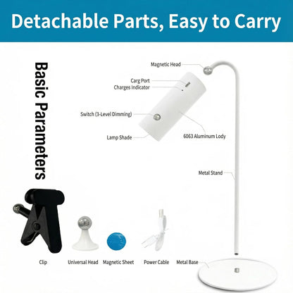 3-in-1 Magnetic LED Lamp: Touch Control, 3 Brightness, 360° Adjustable – Portable for Reading/Study/Bedside