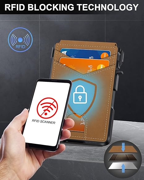 Minimalist Men’s Slim Wallet: 9 - 13 Cards, Money Clip, ID Window. RFID - Blocking, Aluminum Bifold Pop - Up