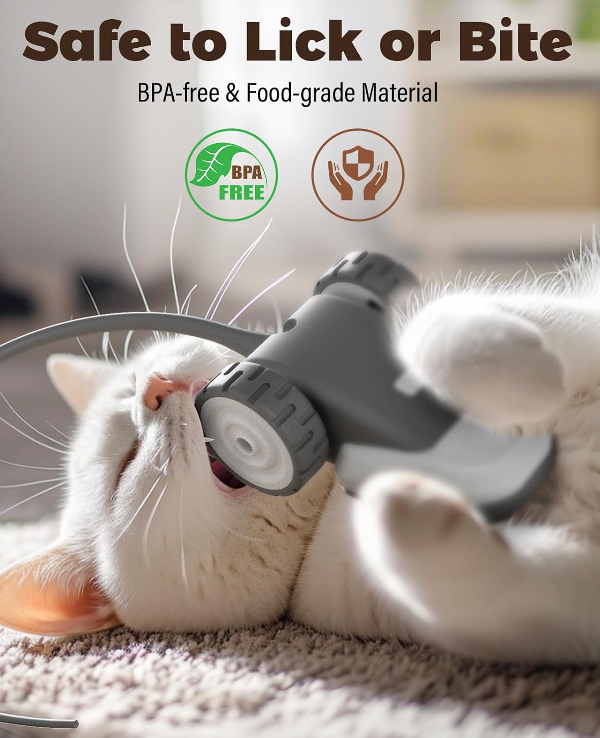 3-in-1 Interactive Pet Toy - 2-Speed Automatic Moving Mouse, 2 Feather String Ribbons, Wiggly Silicone Tail, Self-Play for Bored Indoor Kittens & Adult Petss