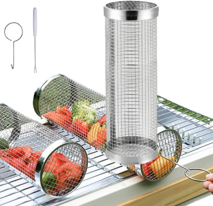 Stainless Steel BBQ Cage, 1 Count BBQ Grill Cage with Hook, BBQ Travel Accessories Tool Gifts for Camping BBQ, Barbecue Utensils