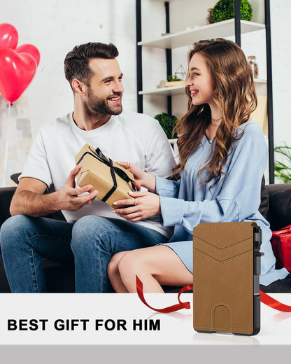 Minimalist Men’s Slim Wallet: 9 - 13 Cards, Money Clip, ID Window. RFID - Blocking, Aluminum Bifold Pop - Up