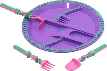 Constructive Eating Plate and Utensils Set - USA-Made Toddler Dinnerware with Divided Plates