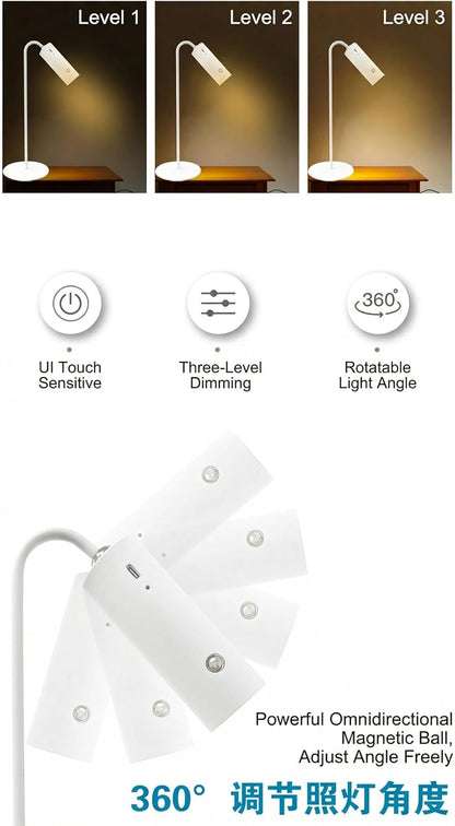 3-in-1 Magnetic LED Lamp: Touch Control, 3 Brightness, 360° Adjustable – Portable for Reading/Study/Bedside