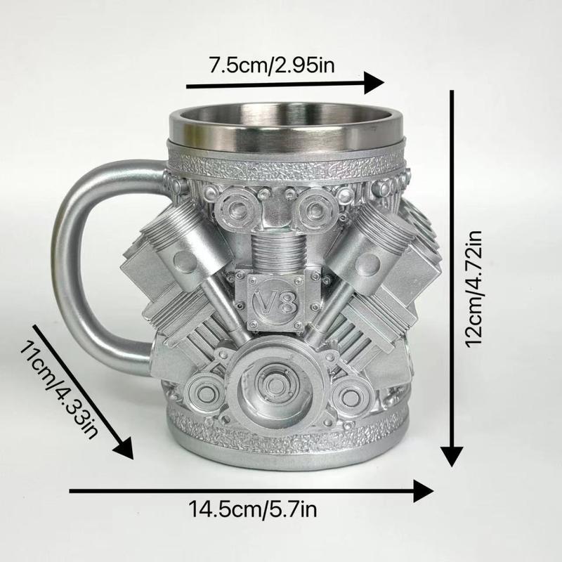 "Desktop Engine" V8 Mug! Double-Wall Insulation & Personalized Engraving. The Perfect Hot/Cold Gift for Car Lovers.