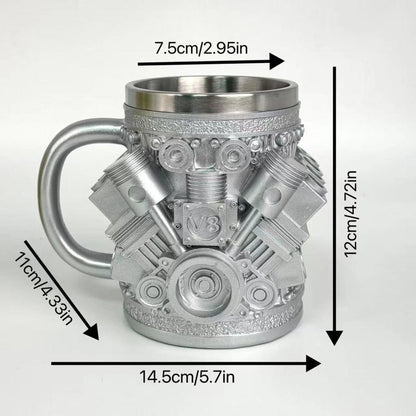 "Desktop Engine" V8 Mug! Double-Wall Insulation & Personalized Engraving. The Perfect Hot/Cold Gift for Car Lovers.
