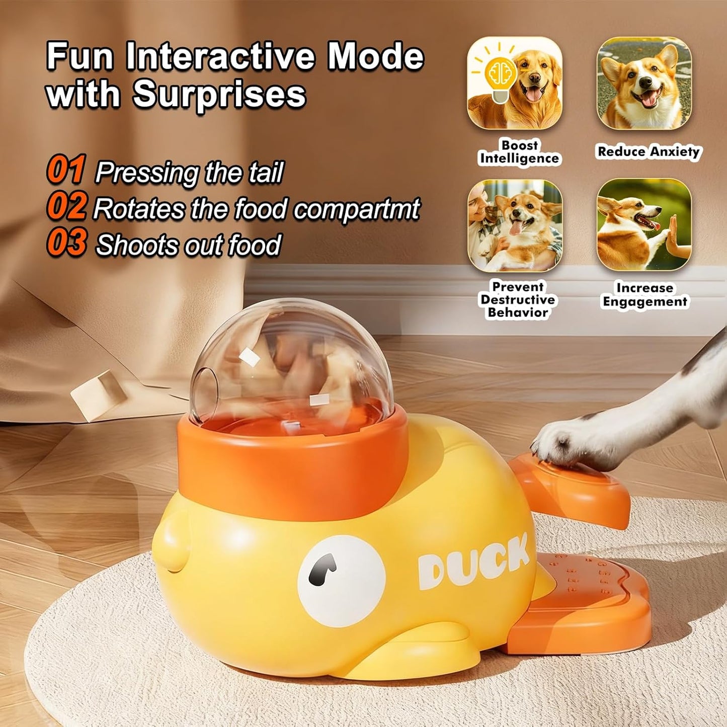 Duck-Shaped Pet Enrichment Toy – Interactive Slow Feeder, Treat Dispenser for IQ Training & Exercise of Dogs & Cats