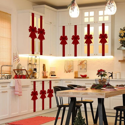 Valentine's Day Pink Heart Large Bow Decoration - 79x2.4 Inches Polyester Fringe Bow for Cabinet Doors  No Batteries Needed, Easy to Install Festive Home Decor