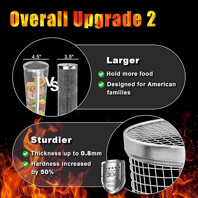 Stainless Steel BBQ Cage, 1 Count BBQ Grill Cage with Hook, BBQ Travel Accessories Tool Gifts for Camping BBQ, Barbecue Utensils