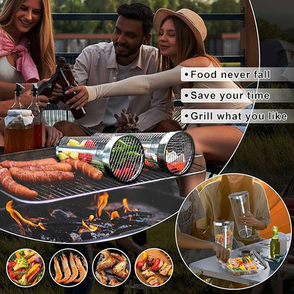 Stainless Steel BBQ Cage, 1 Count BBQ Grill Cage with Hook, BBQ Travel Accessories Tool Gifts for Camping BBQ, Barbecue Utensils