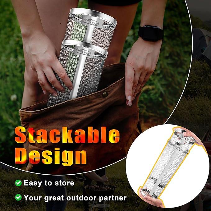 Stainless Steel BBQ Cage, 1 Count BBQ Grill Cage with Hook, BBQ Travel Accessories Tool Gifts for Camping BBQ, Barbecue Utensils