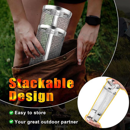 Stainless Steel BBQ Cage, 1 Count BBQ Grill Cage with Hook, BBQ Travel Accessories Tool Gifts for Camping BBQ, Barbecue Utensils