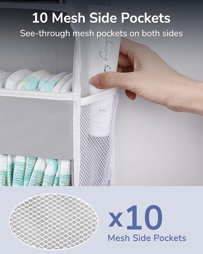 Over The Door Organizer Storage-5-Tier Hanging Organizer with 10 Large Pockets, Anti-Tilt Design, 44 lb Capacity for Bedroom, Bathroom, Baby Product Ptorage，Dormitory Storage，Back to School Must Have