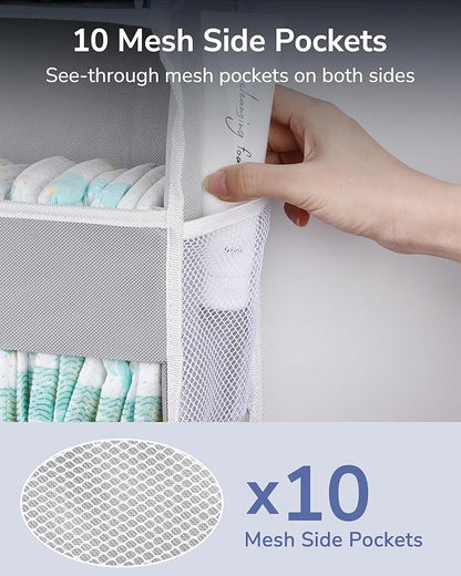 Over The Door Organizer Storage-5-Tier Hanging Organizer with 10 Large Pockets, Anti-Tilt Design, 44 lb Capacity for Bedroom, Bathroom, Baby Product Ptorage，Dormitory Storage，Back to School Must Have