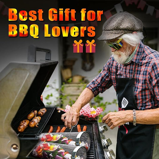 Stainless Steel BBQ Cage, 1 Count BBQ Grill Cage with Hook, BBQ Travel Accessories Tool Gifts for Camping BBQ, Barbecue Utensils