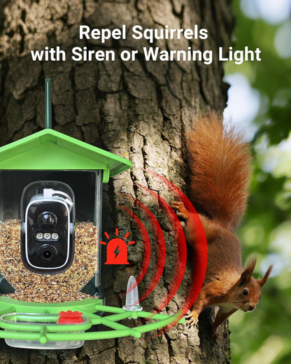 Smart Bird Feeder with Camera, Solar Powered, 4K Ultra HD & AI Recognition, Infrared Color Night Vision, Waterproof, Live Stream & Motion Alerts | Perfect Gift for Bird Enthusiasts