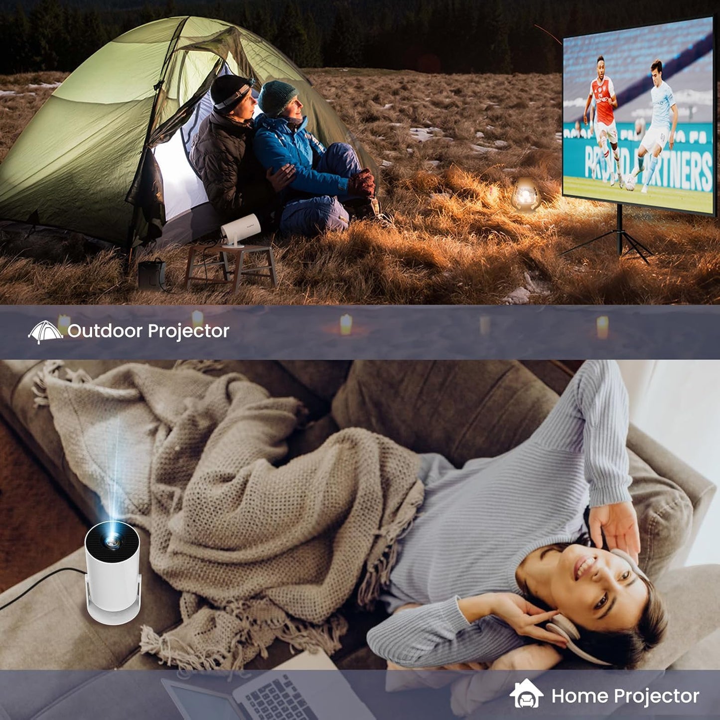 Portable Projector, Portable Home Cinema, 290 ANSI Lumens, Native 720P (1080P Supported), Android 11, Dual-Band WiFi 6 & BT 5.4 for Home Theater & Outdoor Viewing #TOP PICKS