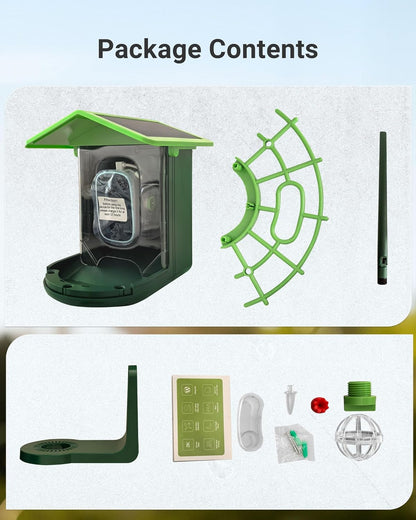 Smart Bird Feeder with Camera, Solar Powered, 4K Ultra HD & AI Recognition, Infrared Color Night Vision, Waterproof, Live Stream & Motion Alerts | Perfect Gift for Bird Enthusiasts