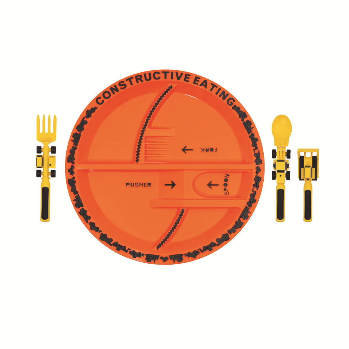 Constructive Eating Plate and Utensils Set - USA-Made Toddler Dinnerware with Divided Plates