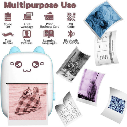 All-in-One Cat-Shaped Printer – Print Photos & Labels Anywhere, USB Charged, No Ink Required