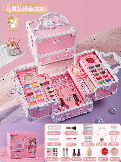 Girls Makeup Kit for Dress Up, 54Pcs Multilayer Princess Cosmetic Box, Non-Toxic Pretend Play Makeup Toy, Great for Kids’ Party & Role Play, Gift for 4-12 Year Old Girls