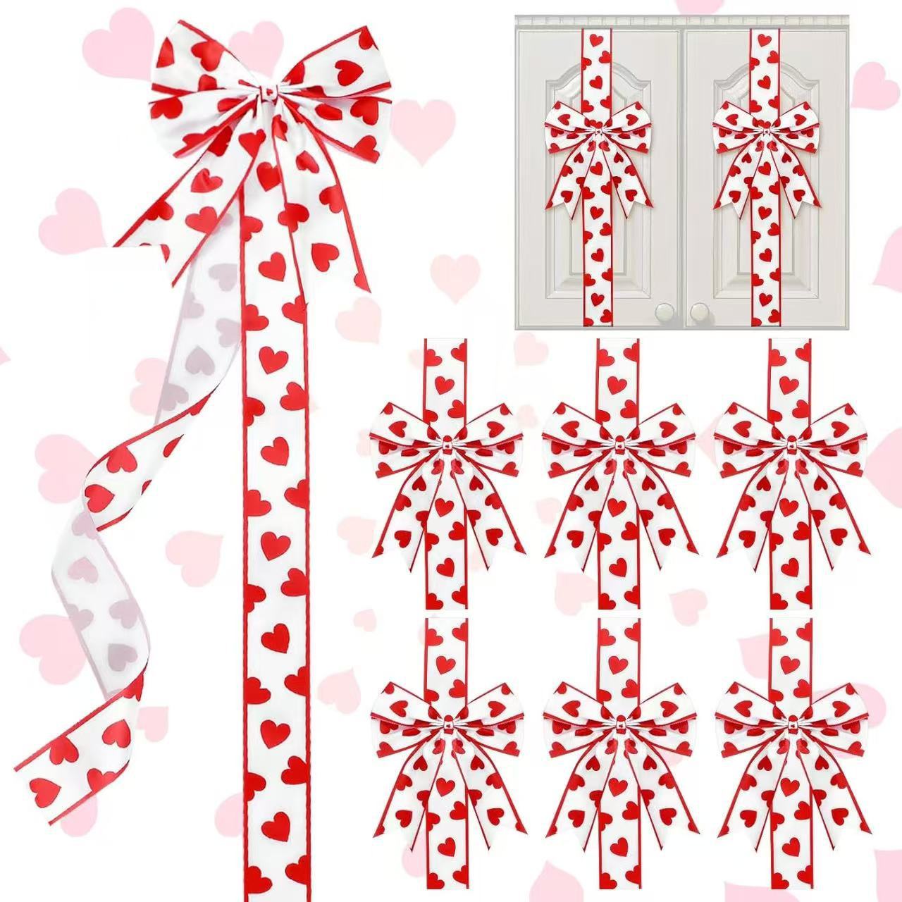 Valentine's Day Pink Heart Large Bow Decoration - 79x2.4 Inches Polyester Fringe Bow for Cabinet Doors  No Batteries Needed, Easy to Install Festive Home Decor