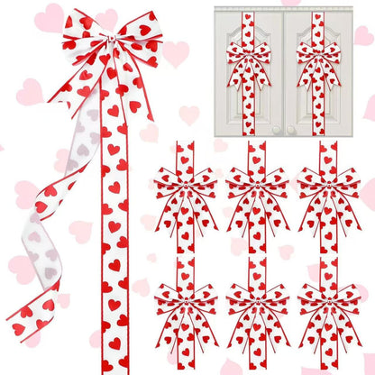 Valentine's Day Pink Heart Large Bow Decoration - 79x2.4 Inches Polyester Fringe Bow for Cabinet Doors  No Batteries Needed, Easy to Install Festive Home Decor