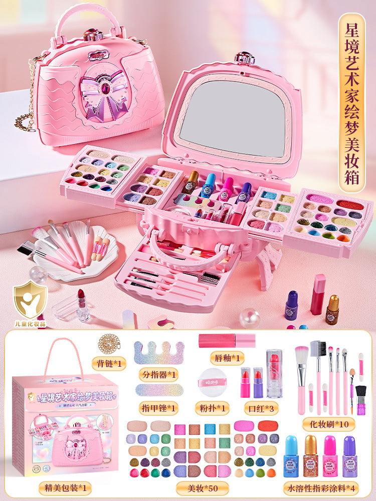 Girls Makeup Kit for Dress Up, 54Pcs Multilayer Princess Cosmetic Box, Non-Toxic Pretend Play Makeup Toy, Great for Kids’ Party & Role Play, Gift for 4-12 Year Old Girls
