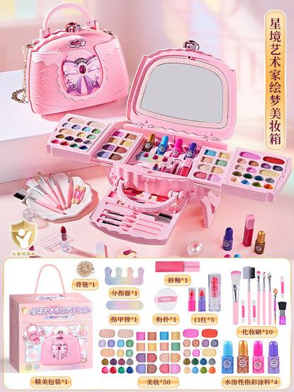Girls Makeup Kit for Dress Up, 54Pcs Multilayer Princess Cosmetic Box, Non-Toxic Pretend Play Makeup Toy, Great for Kids’ Party & Role Play, Gift for 4-12 Year Old Girls