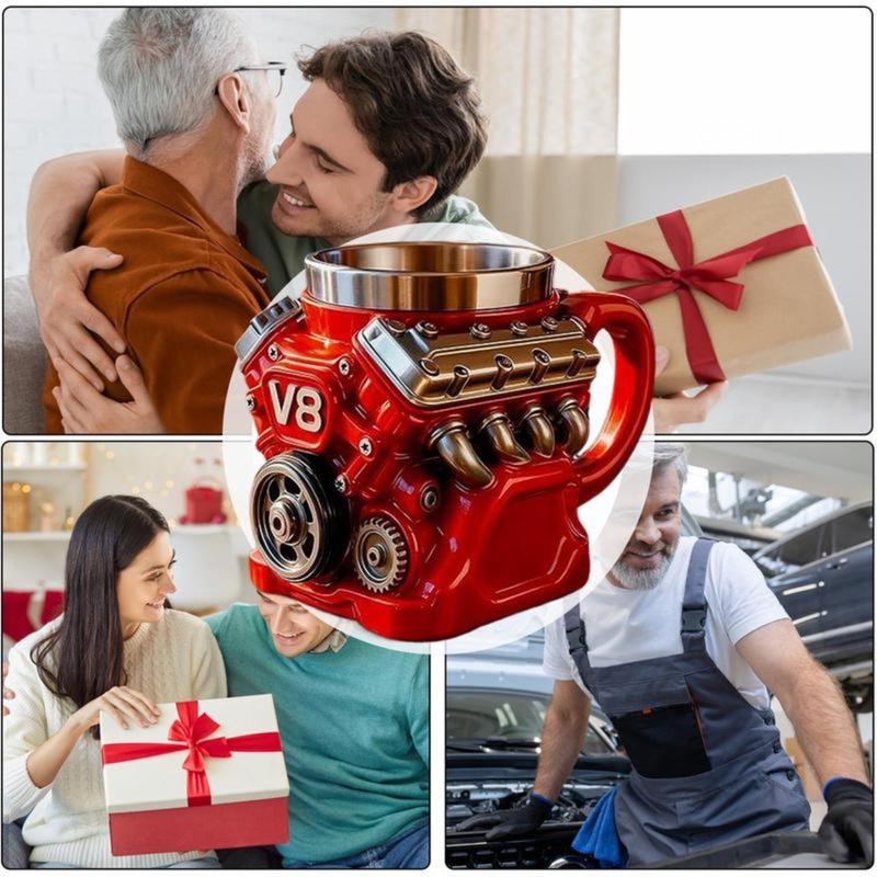 "Desktop Engine" V8 Mug! Double-Wall Insulation & Personalized Engraving. The Perfect Hot/Cold Gift for Car Lovers.
