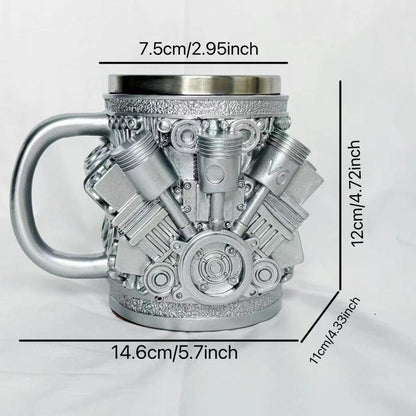 "Desktop Engine" V8 Mug! Double-Wall Insulation & Personalized Engraving. The Perfect Hot/Cold Gift for Car Lovers.