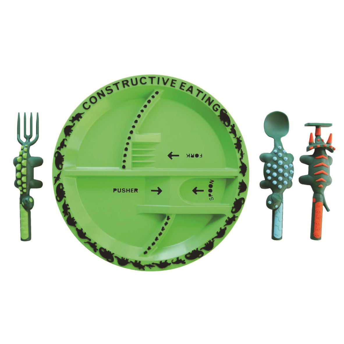 Constructive Eating Plate and Utensils Set - USA-Made Toddler Dinnerware with Divided Plates