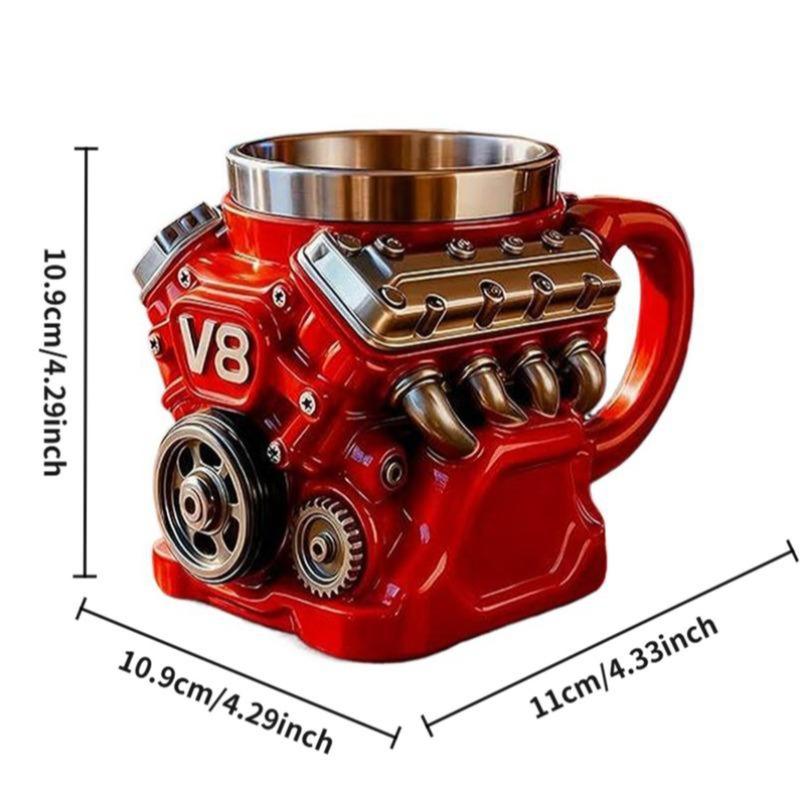 "Desktop Engine" V8 Mug! Double-Wall Insulation & Personalized Engraving. The Perfect Hot/Cold Gift for Car Lovers.