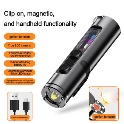 🔦Pocket Rechargeable EDC Flashlight: 500 Lumens Mini Keychain Light with Fire Starter & Window Breaker